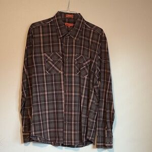 Stylish Plaid Button-Down Shirt - Black and Pink